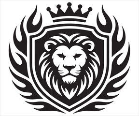Royal lion crest with crown and shield heraldic emblem