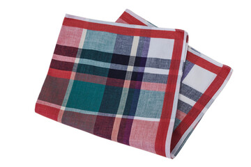 A single, neatly folded handkerchief with a multi-colored plaid pattern on a clean white background.