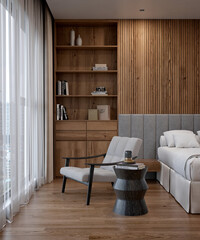 Luxury and modern hotel room 3d render
