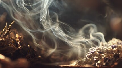 Artistic Visualization of Salvia Apiana Incense with Dancing Sacred Smoke and Harmonious Natural Energy