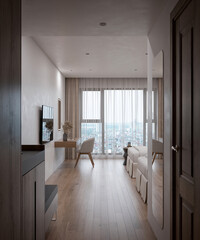 Luxury and modern hotel room 3d render