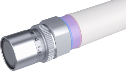 Closeup of a professional cable connector with a white cord.