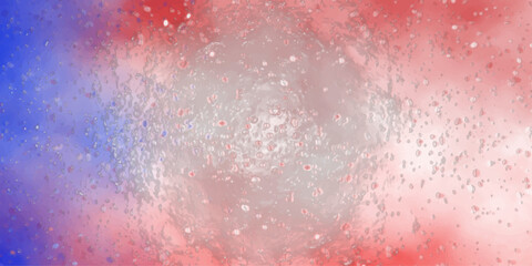 Dynamic red white and blue watercolor splash texture with scattered droplets and a central bright area ideal for patriotic themes and energetic abstract backgrounds