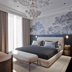 Luxury and modern hotel room 3d render