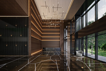 Luxury building hotel reception and lobby 3d render