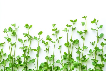 Bright green chervil stems grown in a herb garden isolated against a white backdrop
