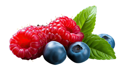 Red and Blue Raspberry Fruits PNG Isolated on White Background