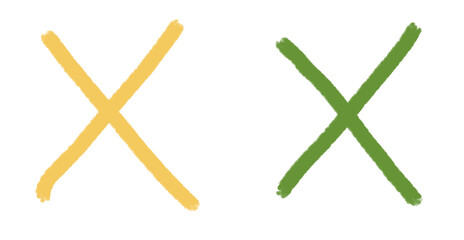 Two sketched crosses, one in yellow and one in green, stand out against the black.
