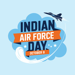 Vector art of indian air force day october 8th celebration with fighter jet and clouds graphic