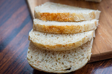 sliced bread on a wooden board