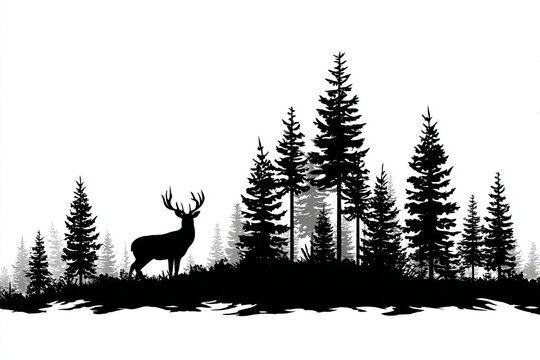 Majestic deer silhouette in a dark pine forest a serene nature scene