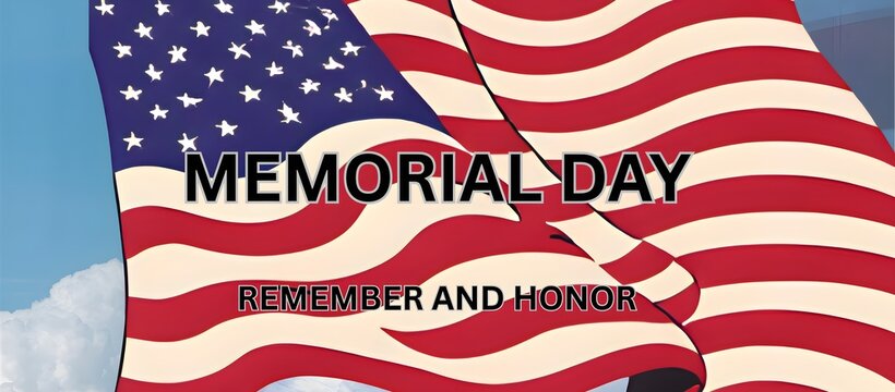 Memorial Day Banner with US Flag in the Background