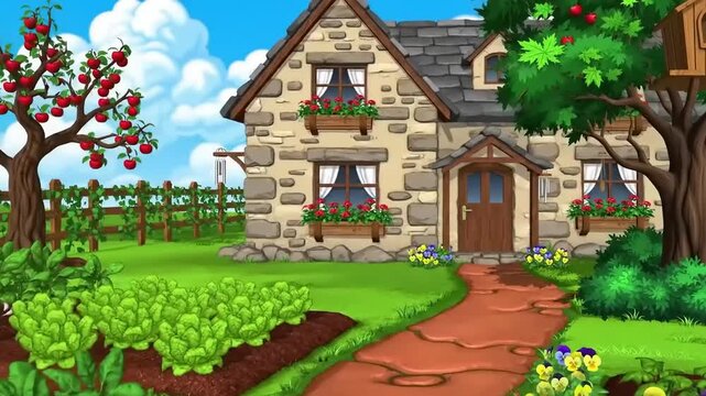 Rustic countryside house with garden