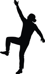 dynamic pose silhouette, reaching gesture, active person, energetic man, black vector illustration, white background, movement posture, climbing action,