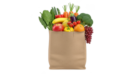 Fresh groceries in paper bag isolated on transparent background