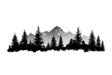 Fototapeta premium Majestic mountains rise behind a dark forest silhouette birds fly overhead a serene landscape