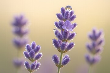 Obraz premium Macro Shot of Lavender Flowers with Dew Drops — Early Morning Close-Up Photography