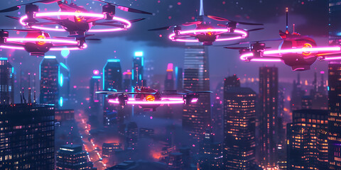 Vibrant Sci-Fi Urban Scene with Cyberpunk Atmosphere
