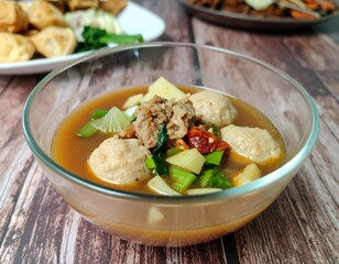 Bowl of savory soup with meat balls
