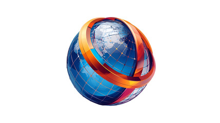 Obraz premium Abstract blue glass egg sculpture with swirling orange and red accents on a white background
