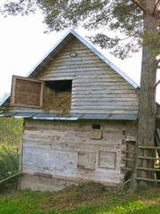 rural Russian wooden barn with hay