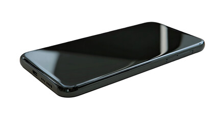 Sleek black smartphone angled, glossy surface
