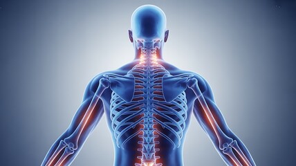Human Skeleton with Highlighted Spine and Joints