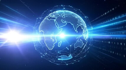 Digital world connectivity with binary data streams and global network, data transfer, concept - Powered by Adobe