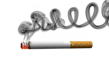 Smoking cigarette with smoke isolated on transparent background