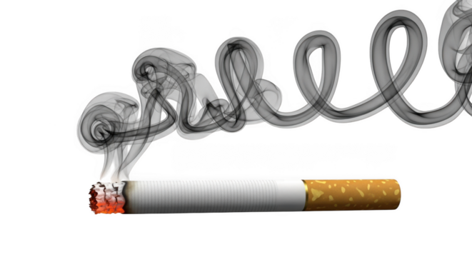 Smoking cigarette with smoke isolated on transparent background