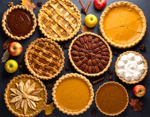 Assorted pies on dark background