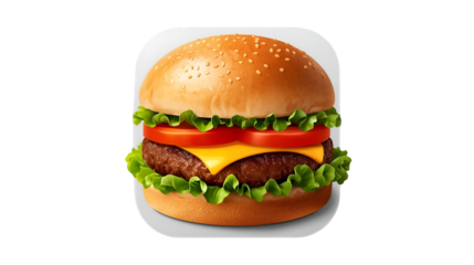 Juicy cheeseburger with fresh lettuce and ripe tomato slices on a toasted bun