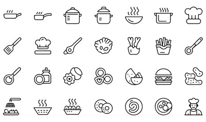 Culinary line art icons collection: cooking, kitchen, restaurant, utensils, meal, baking, and food preparation set