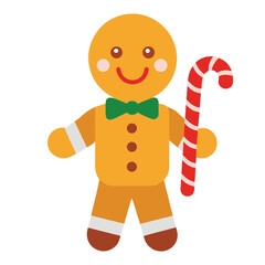 Fototapeta premium Cute gingerbread man holding a red and white candy cane