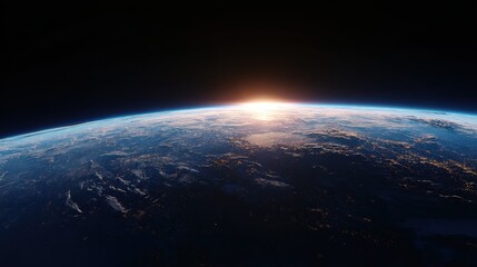 Obraz premium view of earth from space with a focus on the illuminated horizon during what appears to be sunrise or sunset it combines elements of astronomy