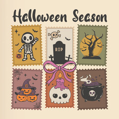 Vintage Halloween Postage Stamps t-shirt design vector