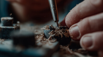Obraz premium Crafting a wooden object with precision and care in the workshop