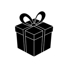 Black gift box with ribbon on transparent background silhouette
