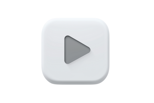 3D Play Button Icon in Minimal White Square Design