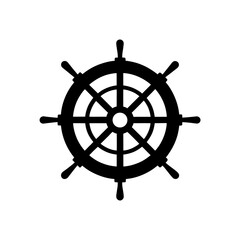 A black ship wheel image on transparent background silhouette