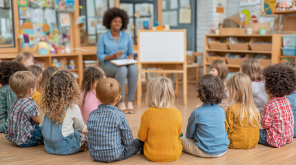 Engaging storytelling session with young children in a classroom