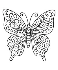 Drawing for children's coloring book cute butterfly. Illustration winter line on white background