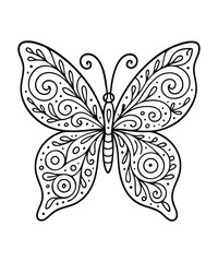 Drawing for children's coloring book cute butterfly. Illustration winter line on white background