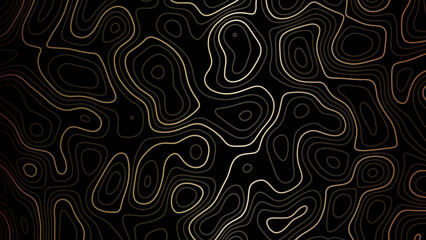 Obraz premium Abstract topographic map lines with glowing gold and silver contours on a dark background