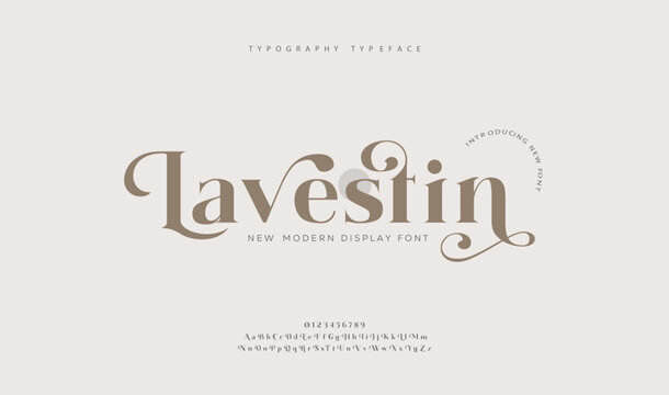 Lavestin premium luxury elegant alphabet letters and numbers. Vintage wedding typography classic serif font decorative vintage retro. creative vector