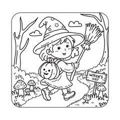 Bold and Easy Cute Halloween Coloring pages, Kawaii Halloween Coloring Book Pages For Kids, Vectors Illustration, Line Art, Black & White Designs, Bold-Easy, A4 Size 8.5x8.5