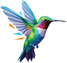 Obraz premium Vector art of colorful geometric hummingbird in flight