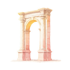 Obraz premium Watercolor roman arch with detailed stone texture and warm colors, cut out