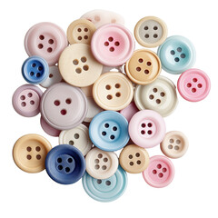 Group of Pastel Color Sewing Buttons Isolated on Transparent Background, Colorful Pastel Sewing Buttons Clipart, Decorative Sewing Button Collection Isolated