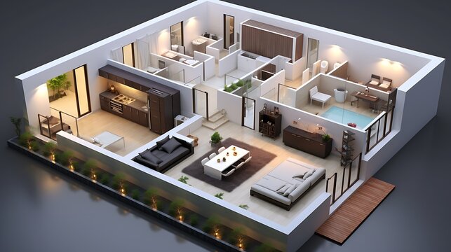 Detailed Architectural Visualization of a Modern Home Floor Plan Rendering with Contemporary - Powered by Adobe